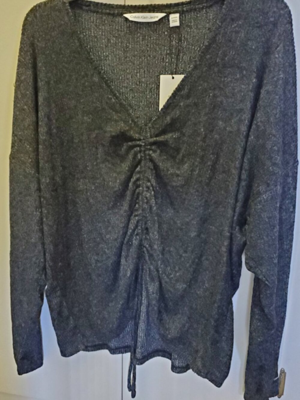 Calvin Klein Charcoal Grey Scrunched Front Sweater Women XL